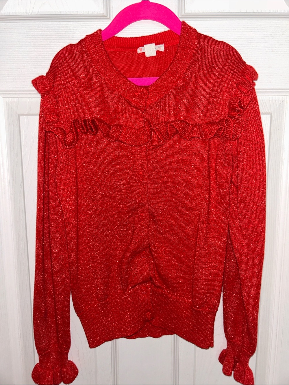 Red Ruffle-Trim Women's Sweater